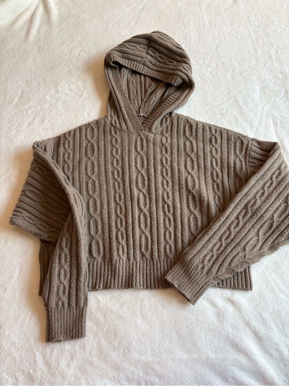 ALO Yoga Brown Cable-Knit Hoodie Sweater